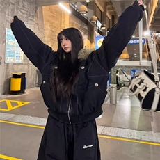 日系甜美小个子羊羔毛翻领棉服外套女学生冬季新款宽松加厚，男装棉衣，星座506A