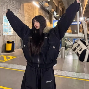 日系甜美小个子羊羔毛翻领棉服外套女学生冬季新款宽松加厚图片