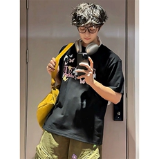 万针全刺绣工艺抖音得物高品质260克重磅纯棉双纱美式高街短袖T恤，男装T恤，电商A486