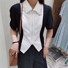 【现货】夏季新款拉链撞色T恤，女装T恤，简搭