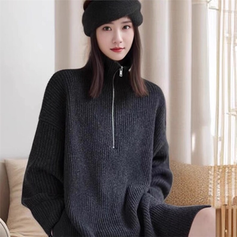 秋冬新款中长款开叉毛衣女修身显瘦百搭时尚针织衫,针织衫/毛衣,佳绒高端店