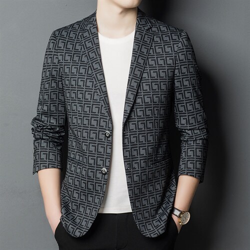 西服男秋季潮款休闲印花小西服上衣中年男士单西外套ASD2290-P180，男装西服，电商B212（原钱塘6029）