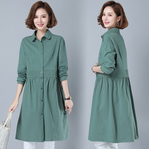 2025年秋装长袖宽松棉衬衣女裙小碎花文艺范休闲裙子衬衫裙，女装衬衫，风姿绰