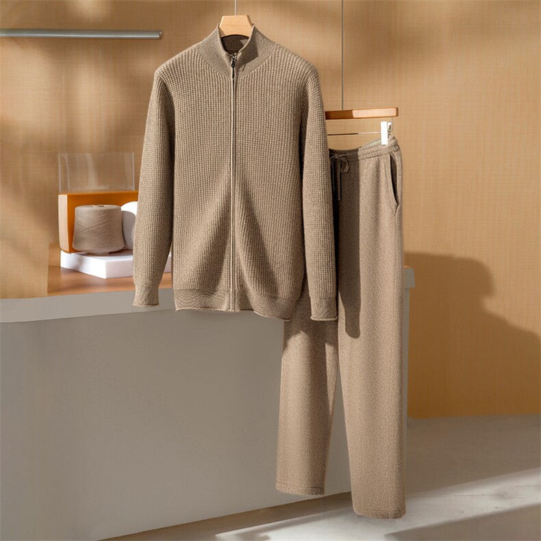 2025秋冬百搭时尚简约套装开衫和裤子，男装羊绒套衫，澳坤羊绒