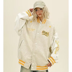 美式复古刺绣撞色棒球服外套2025新款春秋青少年小众潮牌夹克上衣，男装夹克，星座218-8