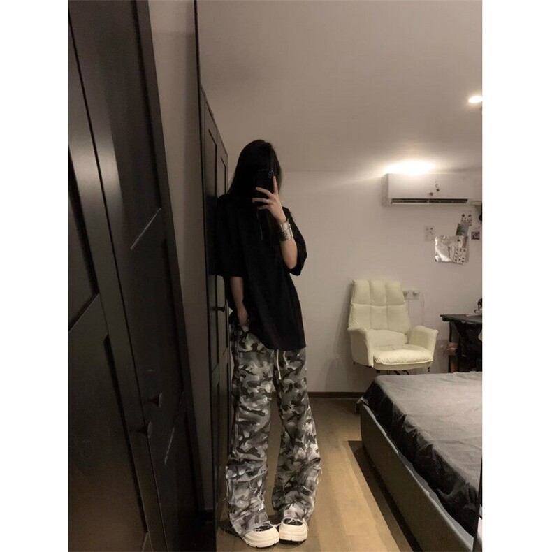 D6688-P60新款迷彩脏染双腰头男女宽松美式拖地裤潮-网图现货,男装牛仔裤,星座603-2