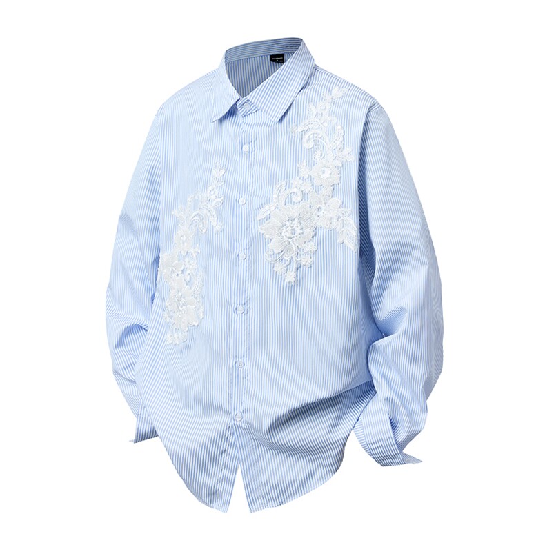 春夏季休闲宽松条纹贴花长袖衬衫XZ402-2-CS021批50（S-XL），男装衬衫，星座402-2