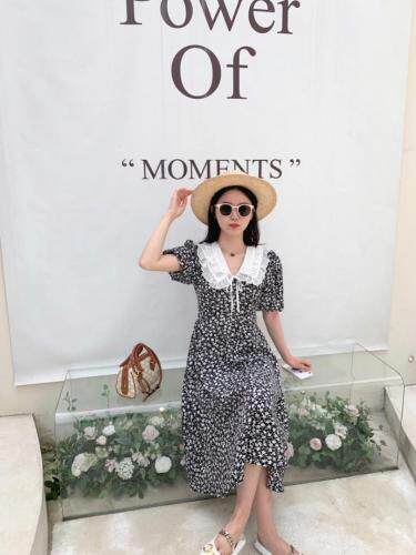 翻领碎花裙，女装，HE