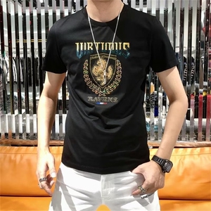欧洲站夏季刺绣丝光棉短袖男t恤新款上衣修身圆领半袖男潮牌休闲图片