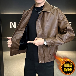 加绒皮衣外套男秋冬季2025新款机车PU皮夹克032-1-P165图片