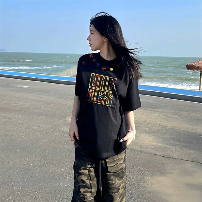 万针全刺绣工艺抖音得物高品质260克重磅纯棉双纱美式高街短袖T恤,男装T恤,电商A486