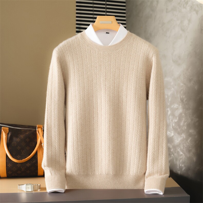2025年秋季新款百搭男士麻花圆领长袖套头衫，男装羊绒套衫，麦纱纱羊绒