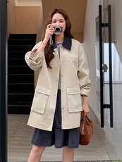 厚款气质韩版上衣春秋薄款风衣拼接女长袖纯色常规春秋小个子短款，女装短外套，浙宝305