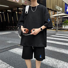 华夫格套装男2025夏季潮牌宽松休闲运动短袖短裤两件套男TZ30-P25，男装牛仔裤，星座1816-2（原1210–2）