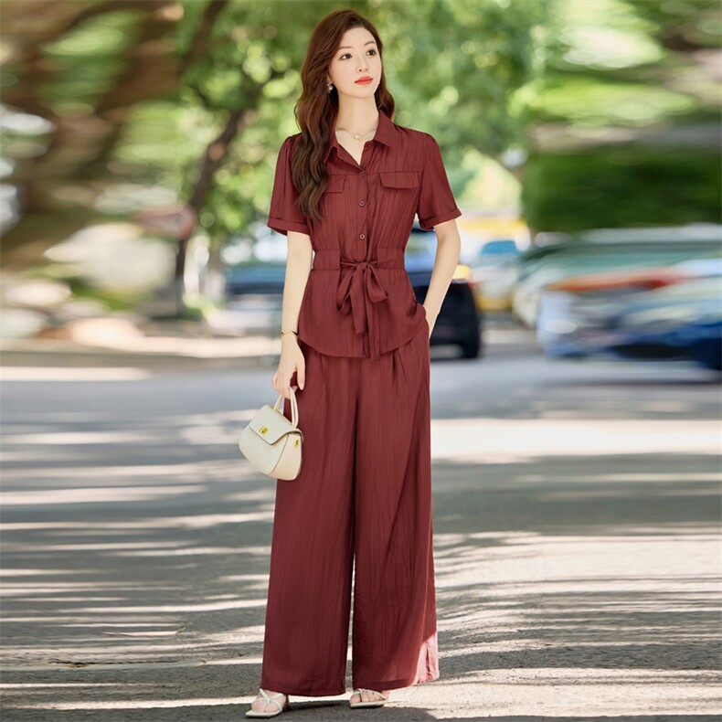 2025夏季新款衬衫套装女气质显瘦宽松两件套上衣搭配裤子高品质潮,女装套装/套裙,魅影