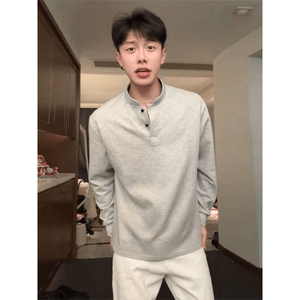 抖音得物品质美式高街重磅曼巴棉拼接cleanfit亨利领卫衣长袖T恤图片
