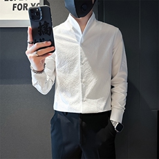 店主风立领衬衫男长袖高级感修身英伦社会小伙301C-CS08-P58控78，男装衬衫，星座301C（原B323）