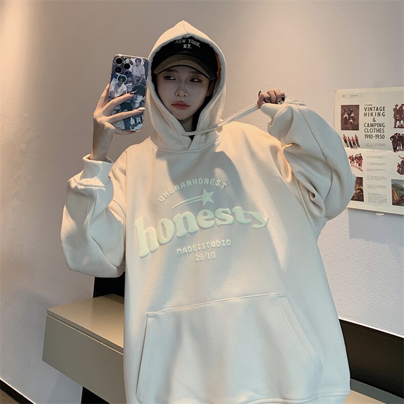 EQ181中性风女装美式街头复古连帽套头卫衣发泡字母印花春季外套,男装卫衣,电商C306-1
