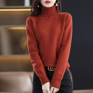 女士秋冬羊毛衫简约休闲舒适显瘦高翻领羊毛衫图片