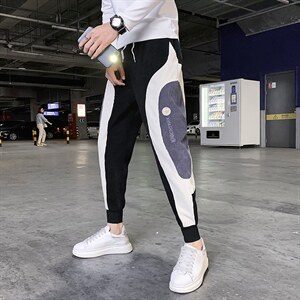 休闲裤男2025秋冬季新品拼接撞色灯芯绒休闲裤网红同款宽松束脚裤，男装休闲裤，电商A327