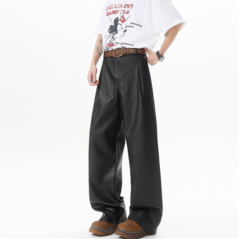 8XL-M特大码皮裤男直通休闲裤软软PU皮宽松阔腿男K9102P75控95，男装皮裤，电商D206-1