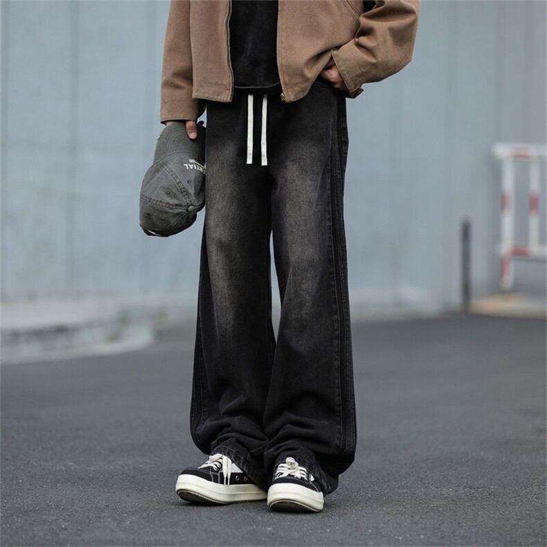 903-YK28-特P65S-3XL条纹织带牛仔裤【蓝色黑色】2，男装牛仔裤，星座903