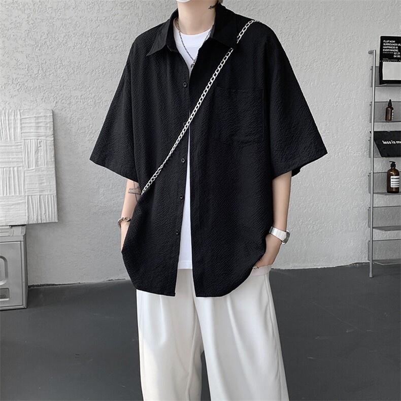 8XL-M泡泡纱盐缩肌理短袖衬衫男夏季冰丝外套防晒衬衣DC28011P36,男装衬衫,电商B312