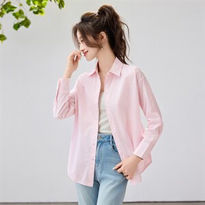 2026春夏新款显瘦清新减龄粉白条纹衬衫女设计感小众宽松叠穿衬衣，女装衬衫，艾米