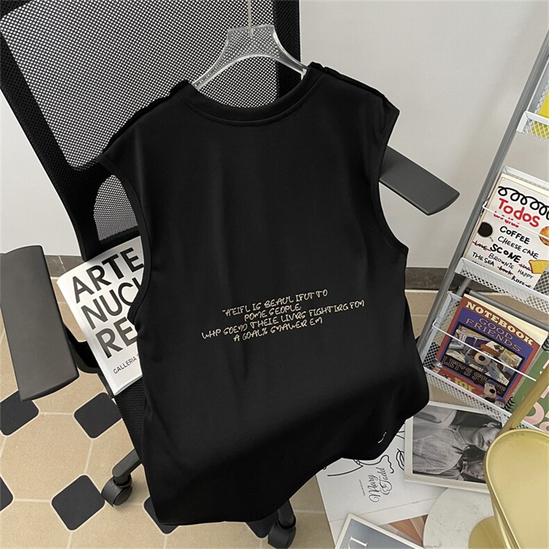 夏季日系复古破洞背心男女生宽松字母印花休闲无袖汗衫T307-P33，男装T恤，星座308B-1