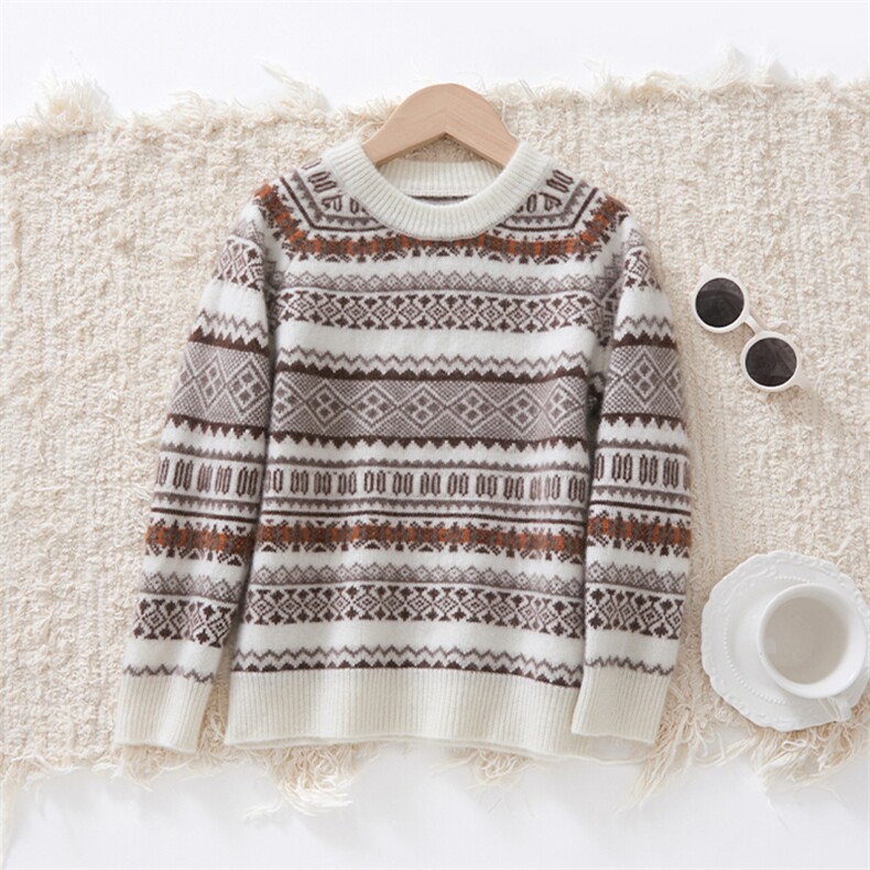 秋冬儿童羊绒衫时尚通勤简约休闲7针全身费尔岛，童装儿童羊绒衫，跳跳羊儿童羊绒衫