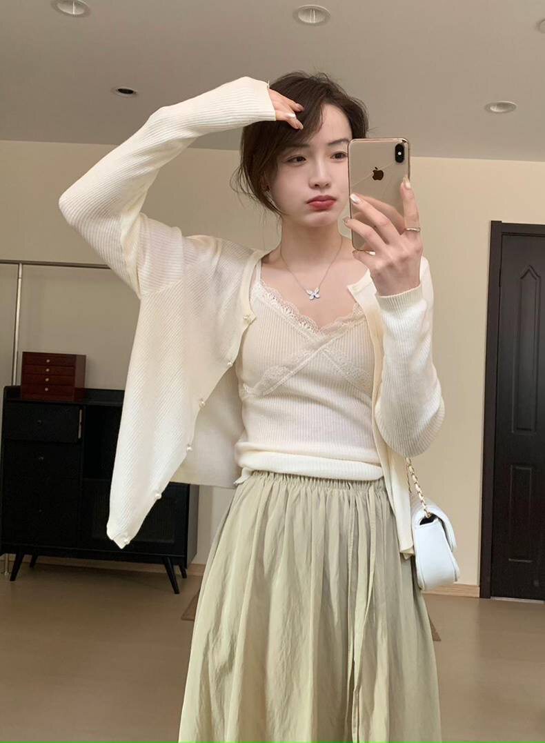 优雅气质女装羊毛衫套装显瘦蕾丝吊带开衫两件套,女装羊毛衫,圣旺供货