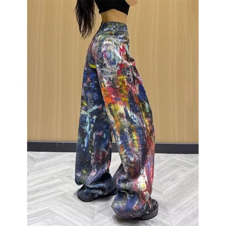 复古3D彩印泼墨牛仔裤女重工彩色油画宽松阔腿直筒裤子NM609,男装牛仔裤,星座1116A（原606A-3）