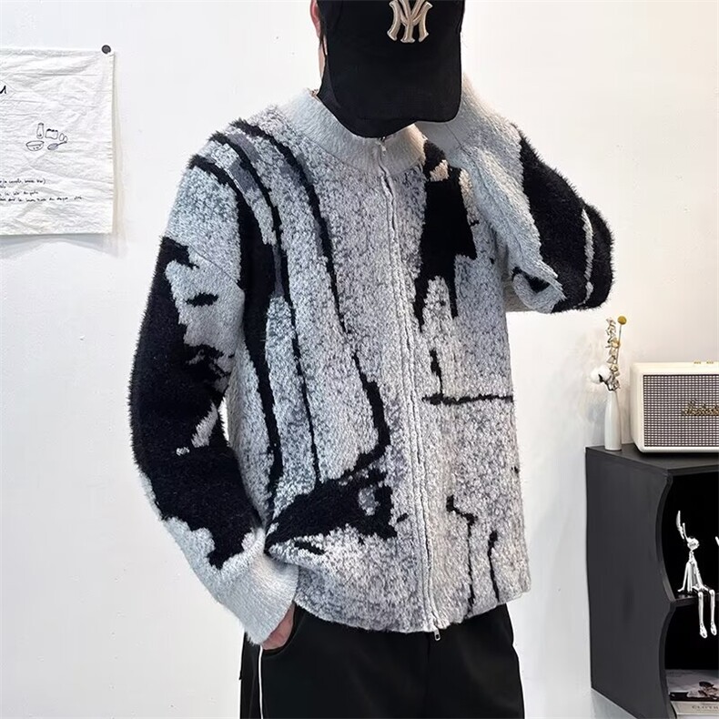 秋冬拉链开衫毛衣外套男半高领拼色渐变复古针织衫889-P61,男装针织衫/毛衣,星座1109-3