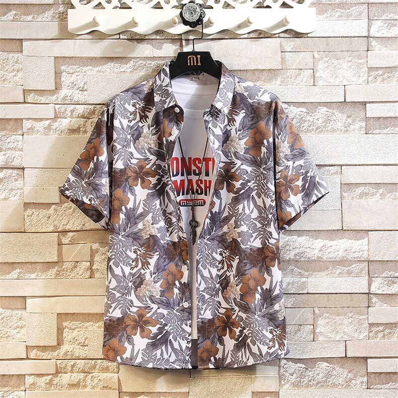 精品花衬衫男短袖夏季痞帅休闲上衣服外套翻领大码衬衣A012/P35,男装衬衫,电商A012