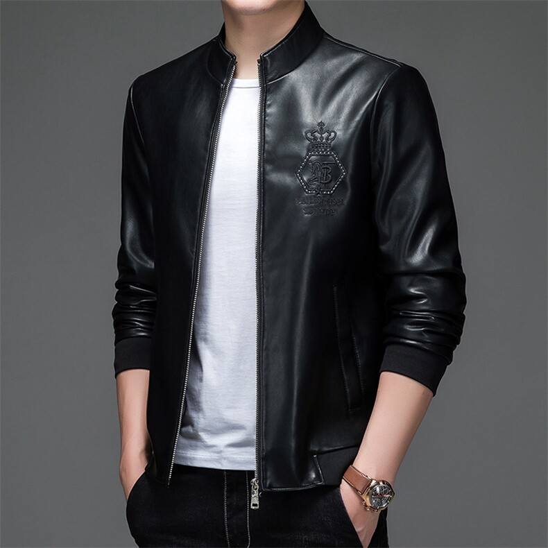 B-N8957男士2023年秋季新款长袖PU皮皮衣青年修身皮夹克外套P135图片