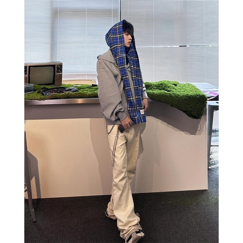 【有货】假两件格子拼接卫衣男款设计感连帽开衫外套JL97CC-特P68,男装卫衣,星座1007（原301D）
