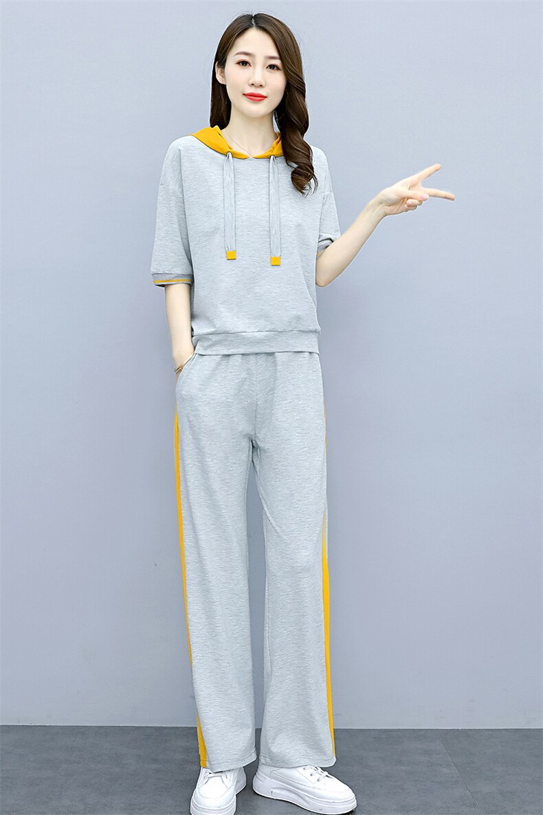 时尚休闲卫衣套装两件套2024春秋新款大码女装时尚轻熟阔腿裤套装,女装套装/套裙,梦依杭