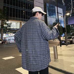秋冬款格子大口袋毛呢外套男士宽松呢料夹克韩版外套 2506- 特P68图片