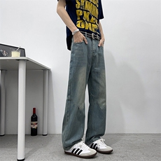 美式复古弯刀牛仔裤新款宽松垂感长裤男士潮牌直筒休闲裤HG83P42，男装牛仔裤，星座1013-1