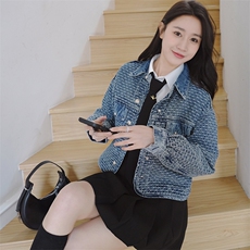 新款现货小香风牛仔外套，女装短外套，菡迪欧娜