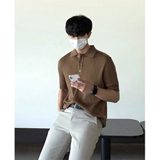 韩系条纹翻领针织冰丝短袖体恤半截袖POLO衫PL92/P48，男装Polo衫，电商A243