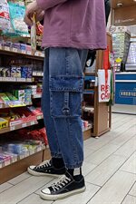 渐变工装牛仔裤大口袋新款时尚休闲裤加厚牛仔束脚裤子，男装牛仔裤，电商A102B