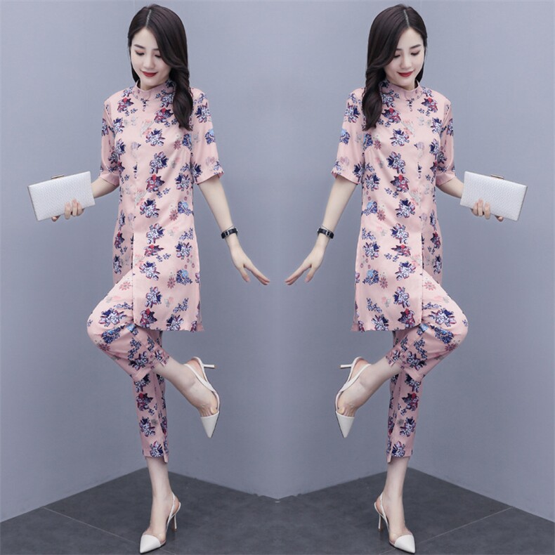2021夏装新款时尚潮流百搭大码两件套套装印花套裤，女装套装/套裙，尚洛菲