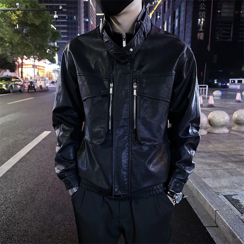 男士皮夹克外套春秋新款设计感立领软皮外套P8808-P128,男装夹克,电商A368