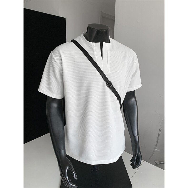 慵懒风肌理感百搭上衣日系男女同款坑条亨利领T恤HY927TP28控49，男装T恤，电商A102B