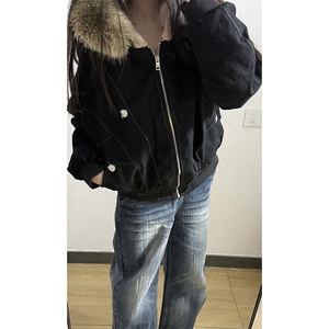 现货重磅boxy短款棉衣座山雕大毛毛领男女棉服水洗工装厚外套图片