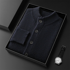 2025秋冬百搭时尚简约加厚元宝针系扣双兜开衫，男装羊绒套衫，盛欣羊绒