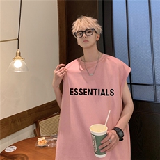 （抖音不可售）重磅麂皮绒无袖坎肩背心ess英文印花JB406-特P19，男装背心/马甲，星座508（原C305）