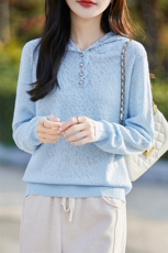 2025新款蕾丝钩花连帽针织衫女洋气减龄长袖气质显瘦减龄打底帽衫，女装针织衫/毛衣，暖烁羊绒