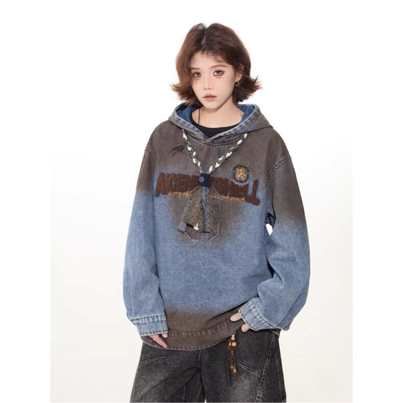 W11131-P88网图现货高品质春季新款复古做旧刺绣连帽套头卫衣，男装卫衣，星座1608